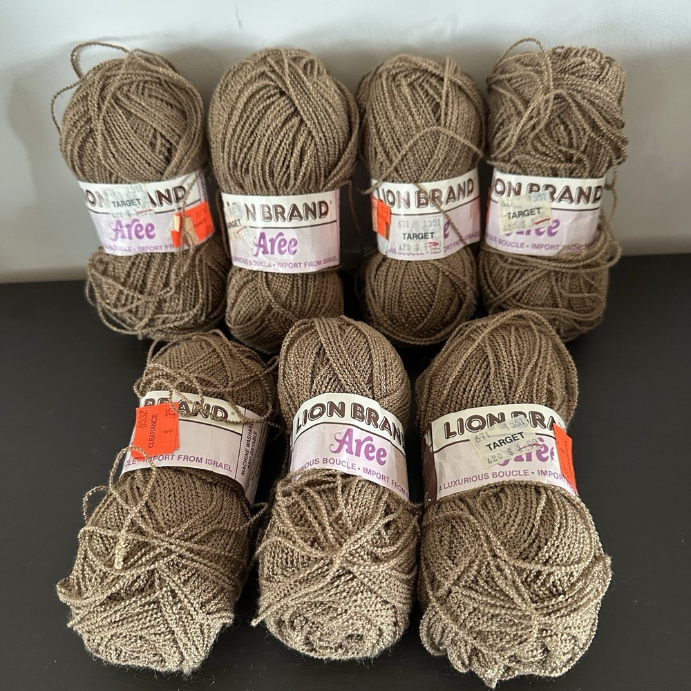 VTG Lot Of 7 Skeins Lion Brand Aree Luxurious Boucle Israel Brown Taupe Acrylic
